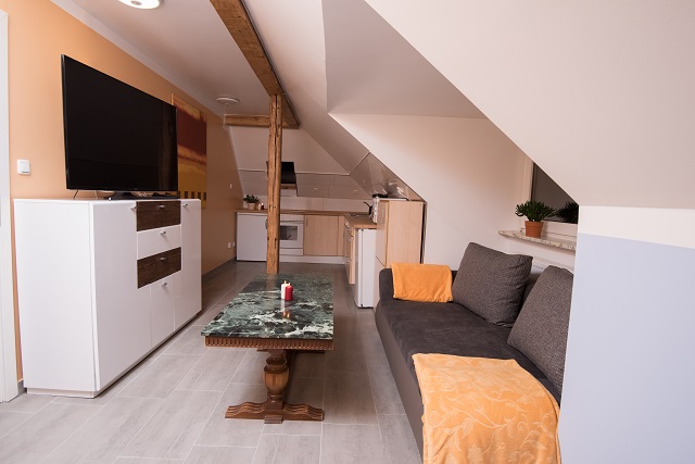 Ferienwohnung Komfort Family 60: Wohnzimmer mit Küche
